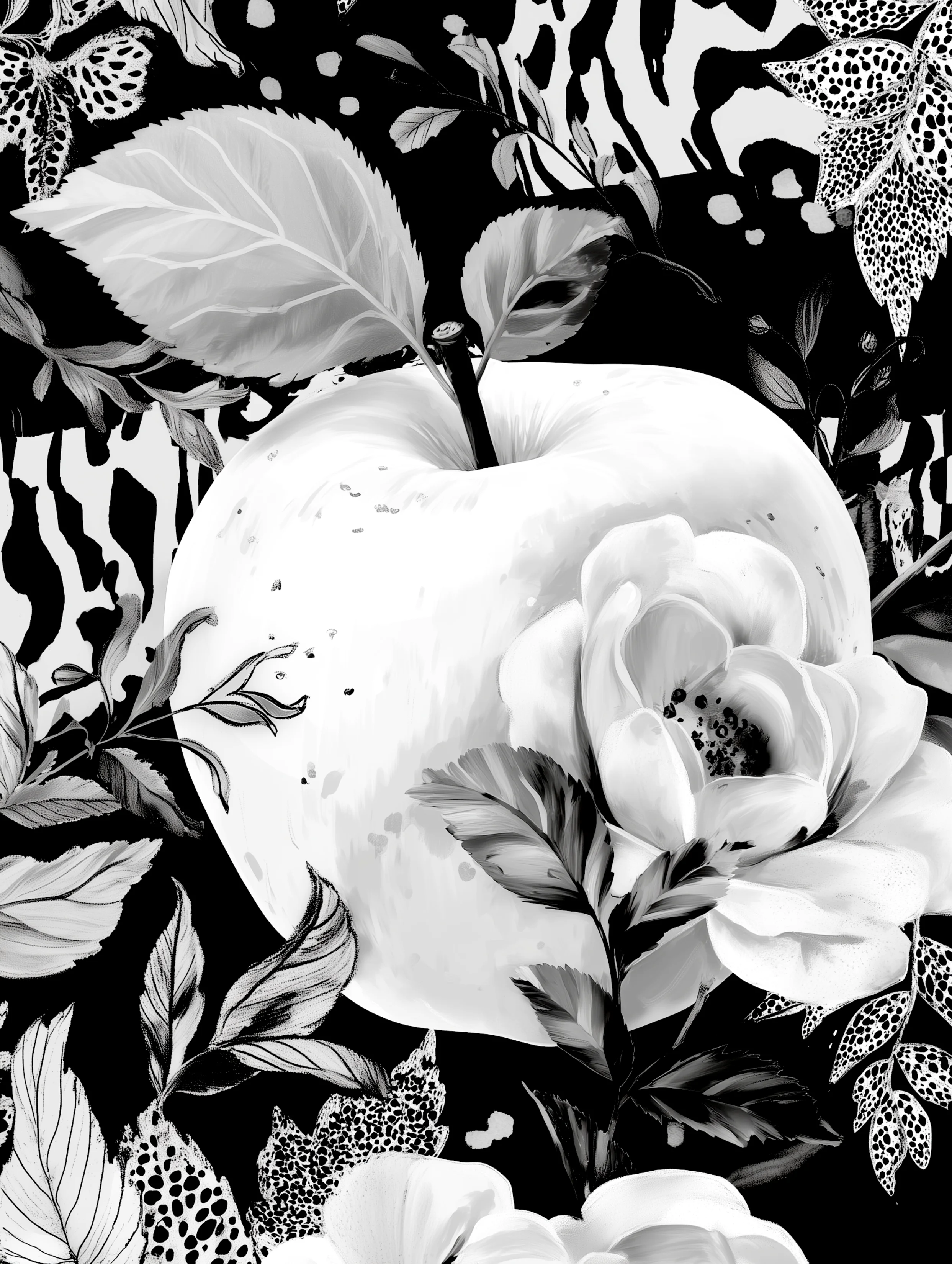 Free printable apple coloring page for adults featuring hiding apple floral